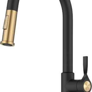 KRAUS Brushed Brass Matte Black Pull Down Kitchen Faucet KPF-2840SFBBMB