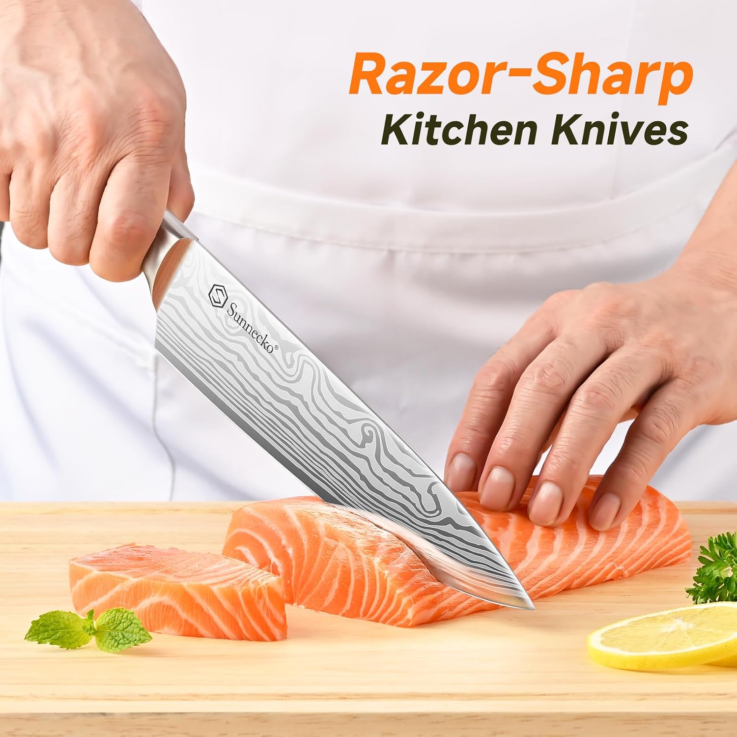 Knife Set with Block and Sharpener, 15 Pcs Kitchen Knife Block Set - Image 2