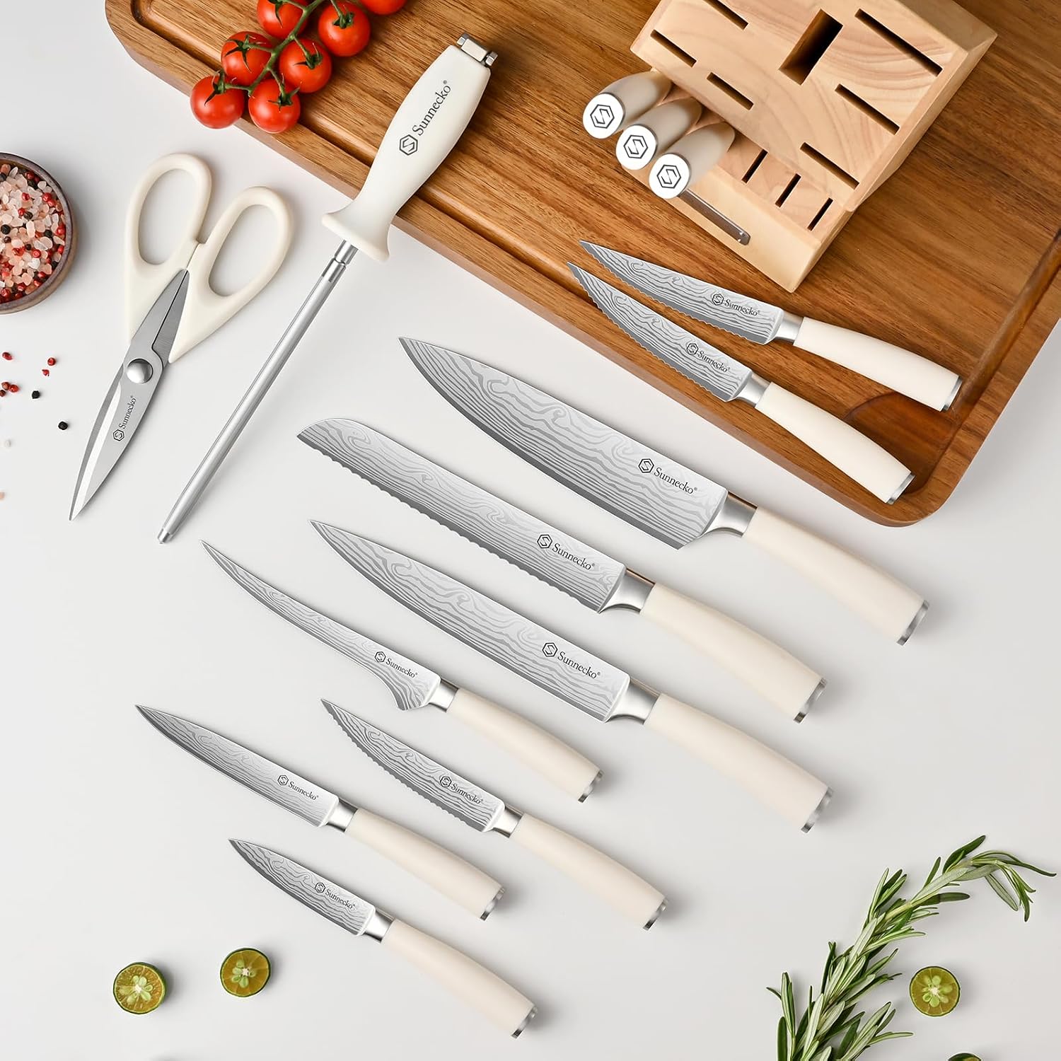 Knife Set with Block and Sharpener, 15 Pcs Kitchen Knife Block Set - Image 4
