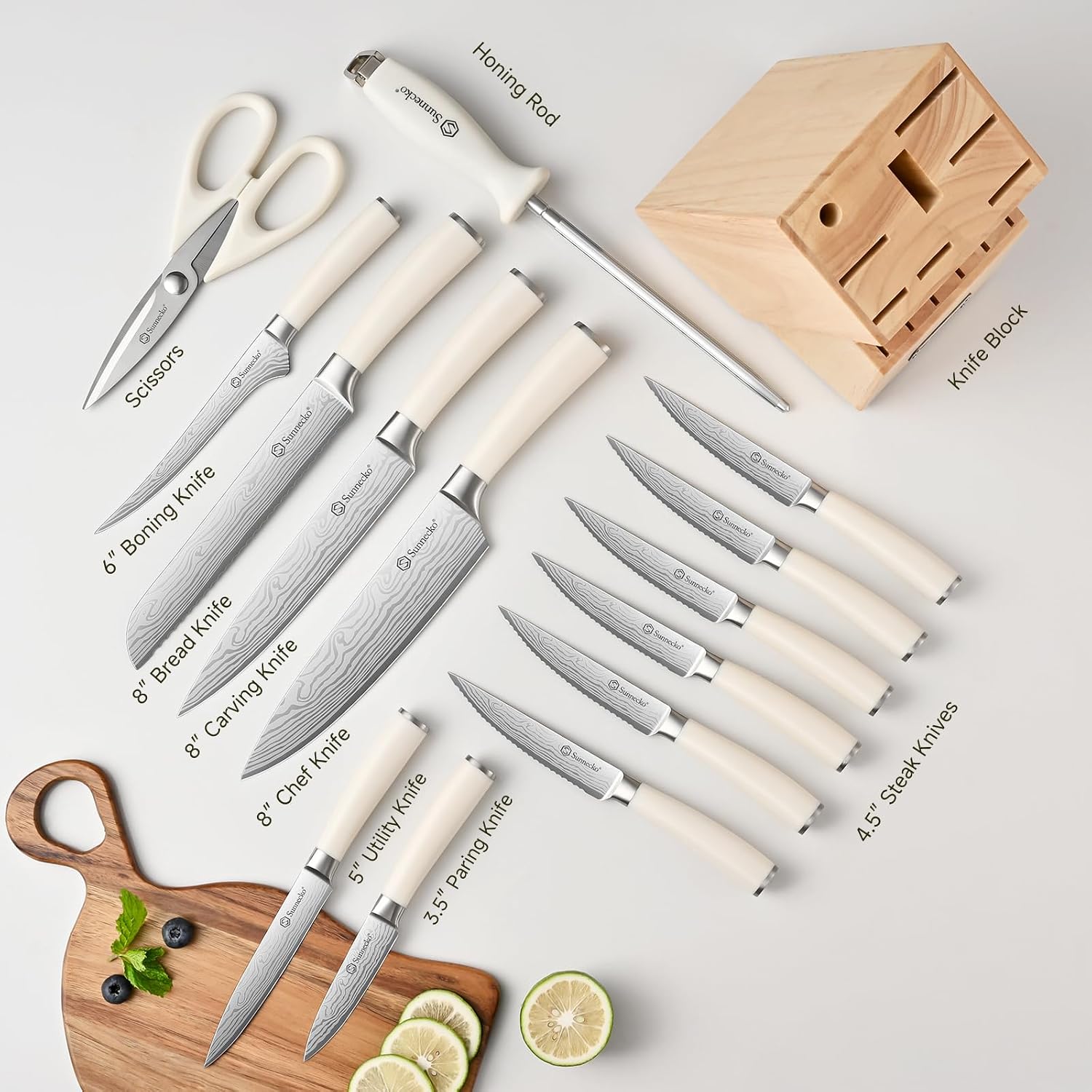 Knife Set with Block and Sharpener, 15 Pcs Kitchen Knife Block Set - Image 5