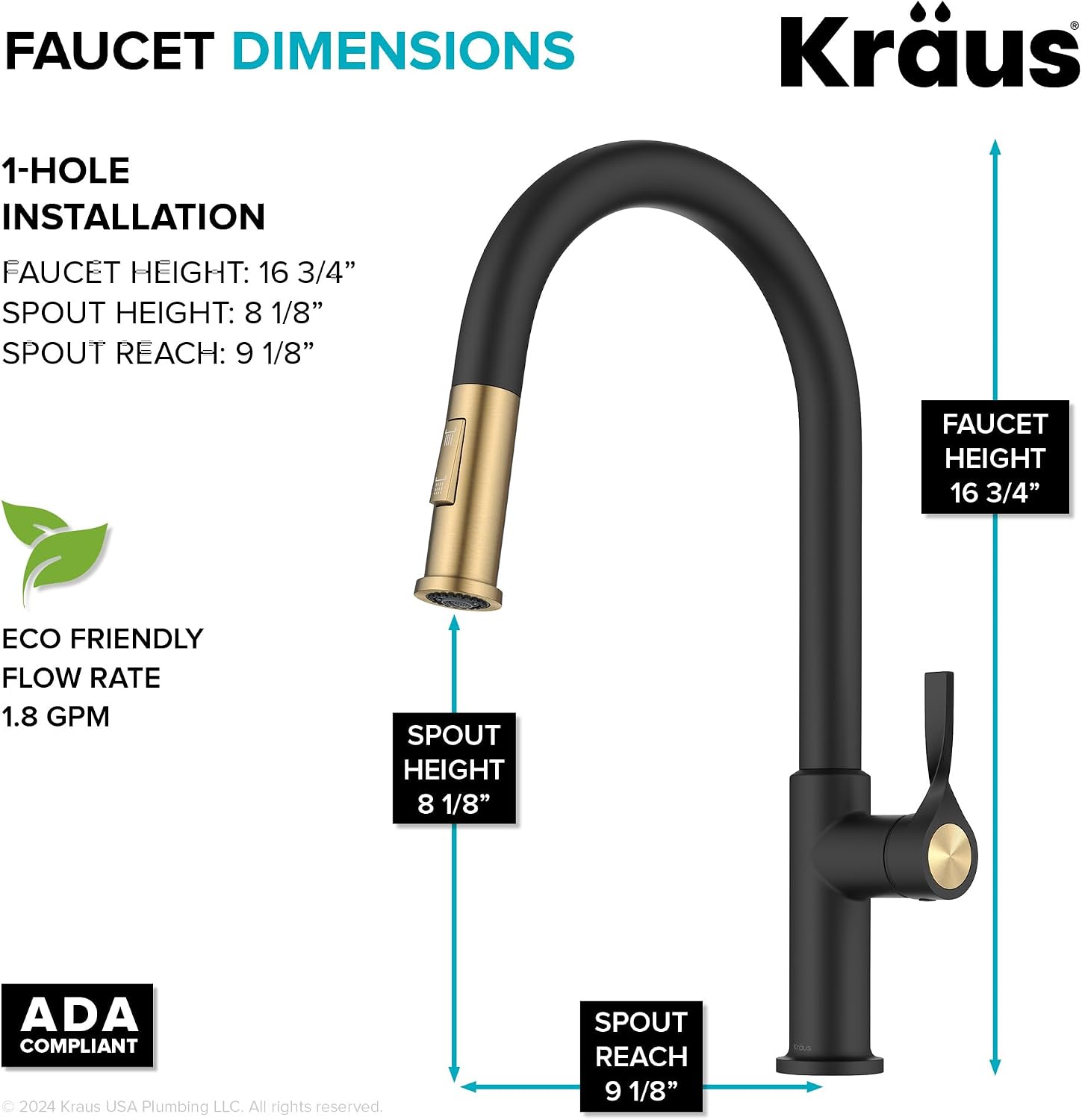 KRAUS Brushed Brass Matte Black Pull Down Kitchen Faucet KPF-2840SFBBMB - Image 2