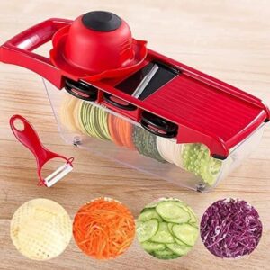 T Slicer Vegetable Cutter - Versatile Kitchen Tool with Stainless Steel Blades, Manual Potato Peeler, Carrot and Cheese Grater - Hand Protector and Interchangeable Blades for Precision Slicing - Perfect for Onions, Potatoes, Carrots, Fruits & Vege